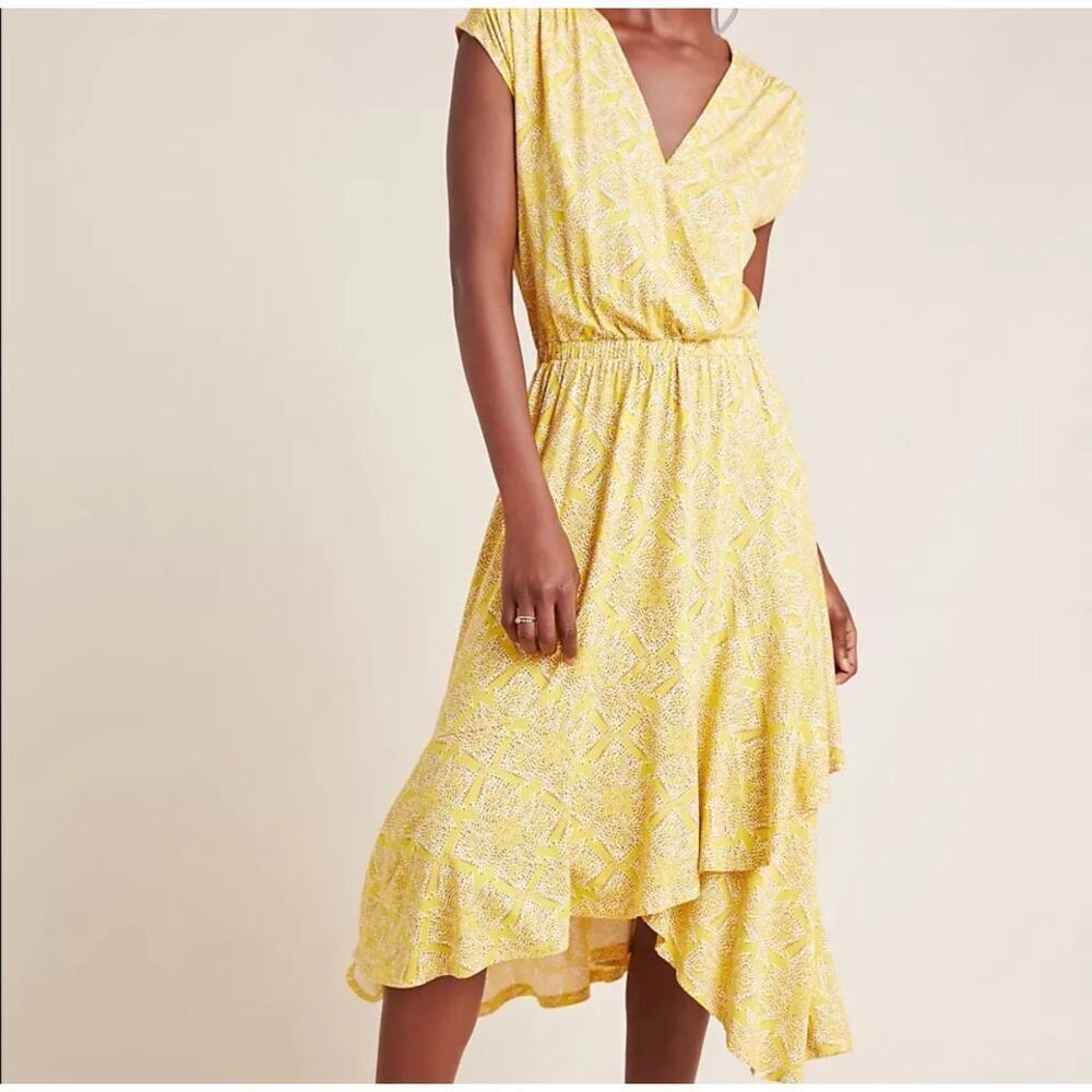 Anthropologie Maeve Fete wrap yellow midi dress